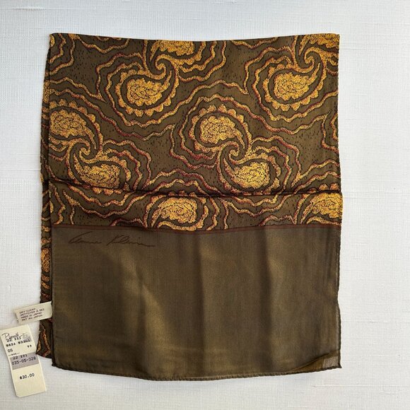 Anne Klein for Vera Silk Scarf NWOT Gold Paisley 11x50 Vintage - Picture 6 of 7